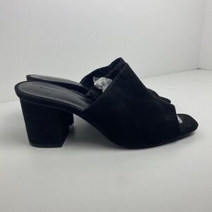 Zara Women's Size 38 Chunky Heel Mules Peep‎ Toe Black Suede Y2K Minimalistic